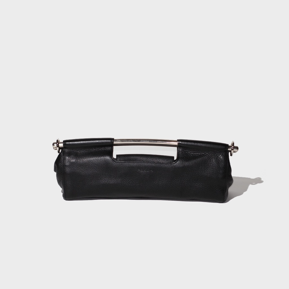 vintage prada black vitello daino metal bar top handle clutch (2003)